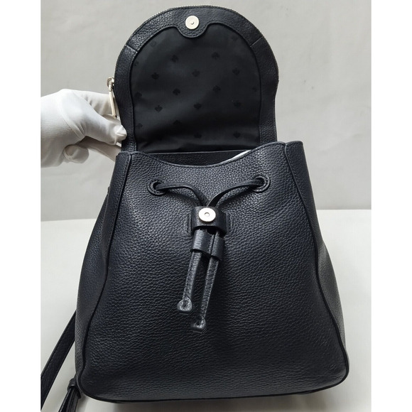 Kate Spade New York Black Pebbled Leather Zipper Flap Drawstring Backpack main image 11